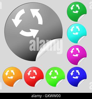 Refresh icon sign. Set of eight multi colored round buttons, stickers. Vector Stock Vector