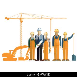 Architect and construction worker on a construction sit Stock Vector