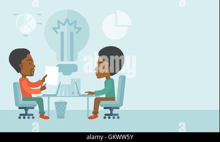 Two african businessmen sitting working together. Stock Vector