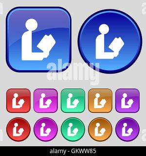 read a book icon sign. A set of twelve vintage buttons for your design. Vector Stock Vector