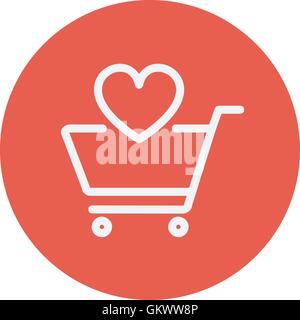 Shopping cart with heart thin line icon Stock Vector