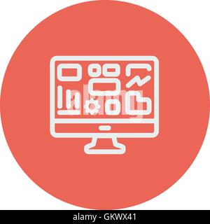Monitor with business graph thin line icon Stock Vector