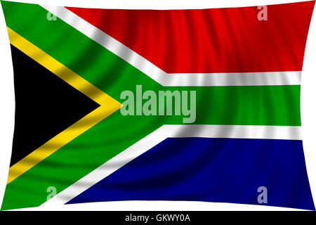 Flag of South Africa waving in wind isolated on white background. South African national flag. Patriotic symbolic design. 3d ren Stock Photo