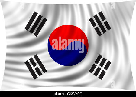 Flag of South Korea waving in wind isolated on white background. South Korean national flag. Patriotic symbolic design. 3d Stock Photo