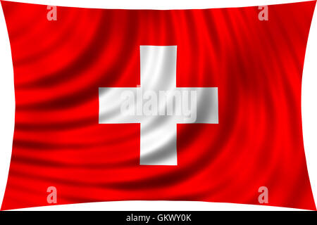 Flag of Switzerland waving in wind isolated on white background. Swiss national flag. Patriotic symbolic design. 3d rendered Stock Photo
