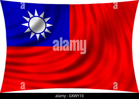 Flag of the Republic of China, ROC, Taiwan waving in wind isolated on white background. The national flag of Taiwan. Patriotic Stock Photo