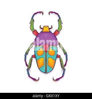 Vector Illustration of Colorful Beetle Bug Insect Hand Drawn, Jumnos ruckeri Stock Vector