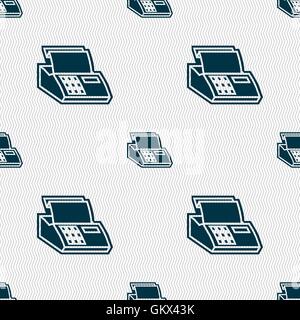 Cash register machine icon sign. Seamless pattern with geometric texture. Vector Stock Vector
