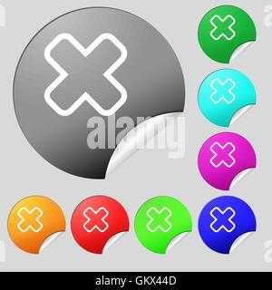Cancel icon sign. Set of eight multi colored round buttons, stickers. Vector Stock Vector