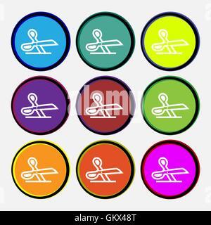 scissors icon sign. Nine multi colored round buttons. Vector Stock Vector