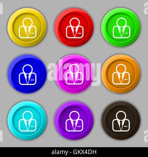 Avatar icon sign. symbol on nine round colourful buttons. Vector Stock Vector