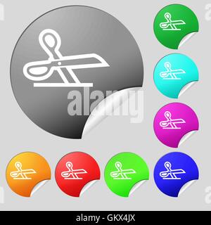scissors icon sign. Set of eight multi colored round buttons, stickers. Vector Stock Vector