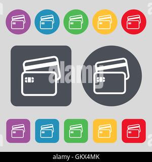 Credit card icon sign. A set of 12 colored buttons. Flat design. Vector Stock Vector