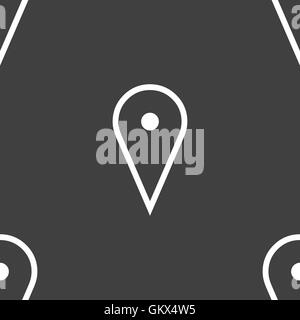 map poiner icon sign. Seamless pattern on a gray background. Vector Stock Vector