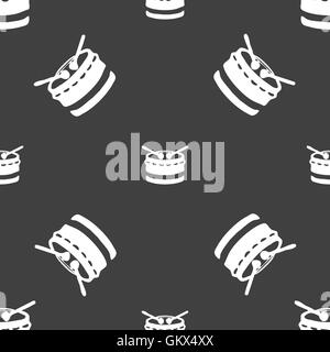 drum icon sign. Seamless pattern on a gray background. Vector Stock Vector