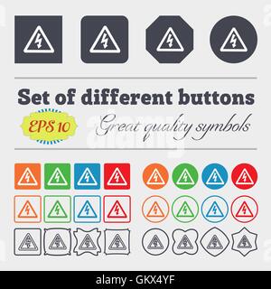 voltage icon sign. Big set of colorful, diverse, high-quality buttons. Vector Stock Vector