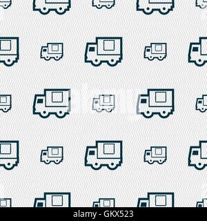 Delivery truck icon  sign. Seamless pattern with geometric texture. Vector Stock Vector
