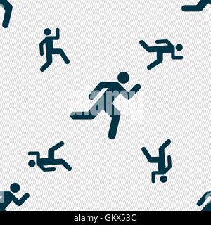 running man icon sign. Seamless pattern with geometric texture. Vector Stock Vector