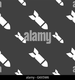 Missile,Rocket weapon icon sign. Seamless pattern on a gray background. Vector Stock Vector