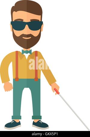 Blind man with walking stick Stock Vector