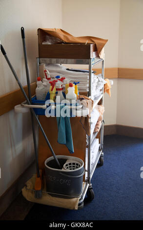 Hotel Cleaning Cart in Passage Stock Photo