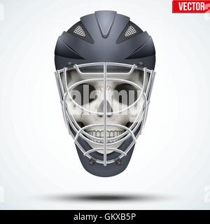 Human skull with Goalkeeper Ice and Field Hockey Helmet Stock Vector