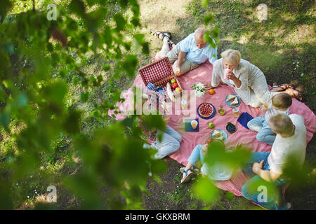 Happy big family on picnic in the park Stock Photo