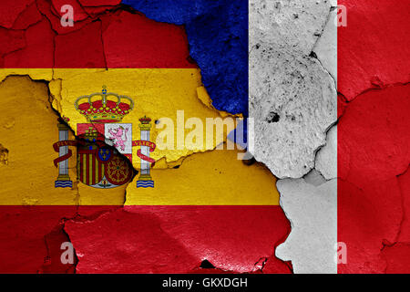 flags of France and Spain painted on cracked wall Stock Photo - Alamy