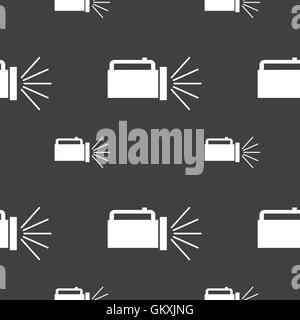 flashlight icon sign. Seamless pattern on a gray background. Vector Stock Vector