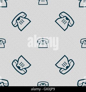 retro telephone handset icon sign. Seamless pattern with geometric texture. Vector Stock Vector