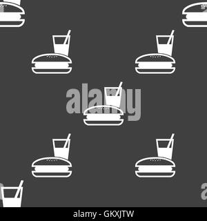 lunch box icon sign. Seamless pattern on a gray background. Vector Stock Vector