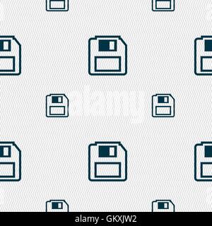 floppy disk icon sign. Seamless pattern with geometric texture. Vector Stock Vector