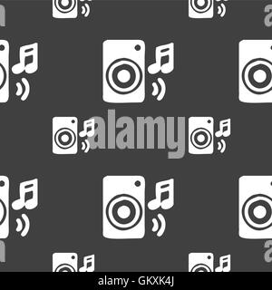 music column, disco, music, melody, speaker icon sign. Seamless pattern on a gray background. Vector Stock Vector