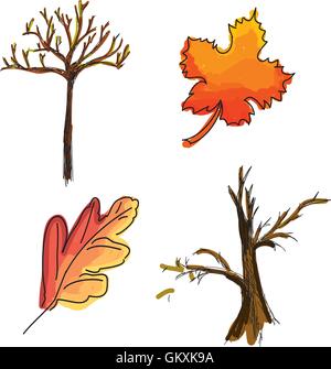 Drawn colored leaves on white. Vector illustration Stock Vector
