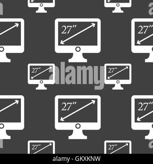 diagonal of the monitor 27 inches icon sign. Seamless pattern on a gray background. Vector Stock Vector