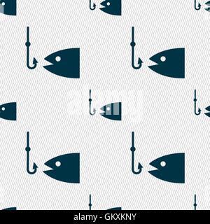 Fishing icon sign. Seamless pattern with geometric texture. Vector Stock Vector