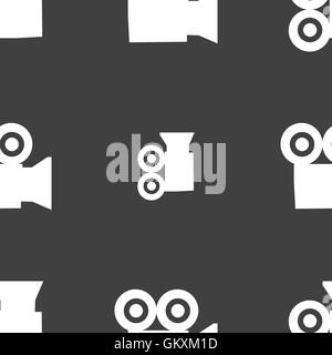 video camera icon sign. Seamless pattern on a gray background. Vector Stock Vector