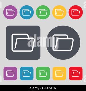 Folder icon sign. A set of 12 colored buttons. Flat design. Vector Stock Vector