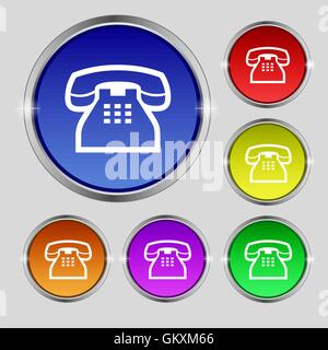 retro telephone handset icon sign. Round symbol on bright colourful buttons. Vector Stock Vector