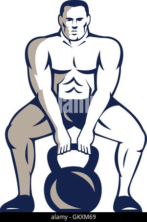 Illustration of an athlete weightlifter lifting kettlebell with one ...