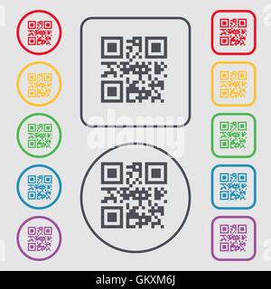 Qr code icon sign. symbol on the Round and square buttons with frame. Vector Stock Vector