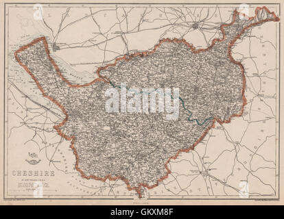 CHESHIRE. Antique county map. Railways. WELLER, 1863 Stock Photo