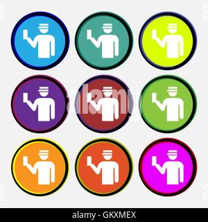 Inspector icon sign. Nine multi colored round buttons. Vector Stock Vector