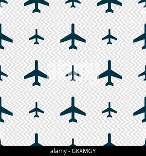 airplane icon sign. Seamless pattern with geometric texture. Vector Stock Vector