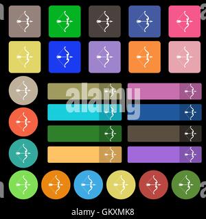 bow and arrow icon sign. Set from twenty seven multicolored flat buttons. Vector Stock Vector