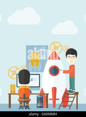 Two asian men for start up business Stock Vector