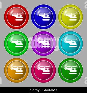 helicopter icon sign. symbol on nine round colourful buttons. Vector Stock Vector