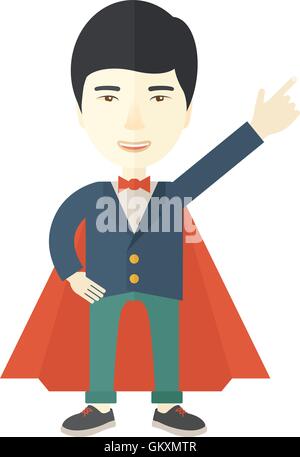 Hero chinese man pointing up high to the sky. Stock Vector