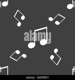 musical note, music, ringtone icon sign. Seamless pattern on a gray background. Vector Stock Vector