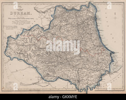 DURHAM. Sunderland Hartlepool. Antique county map. Railways. DOWER, 1863 Stock Photo